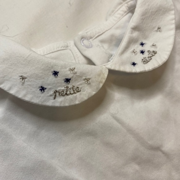 Jacadi onesie with embroidered cotton collar. Petite Etoile with stars in silver - Picture 3 of 4